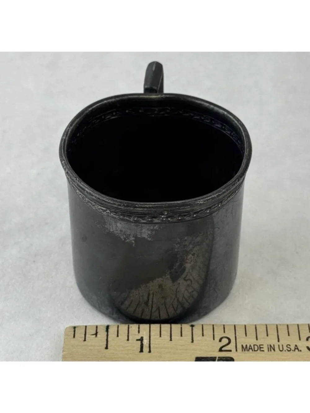 Vintage Portsmouth Silver Co EPWM Silver Plate Baby Cup Ornate Rim Aged Patina